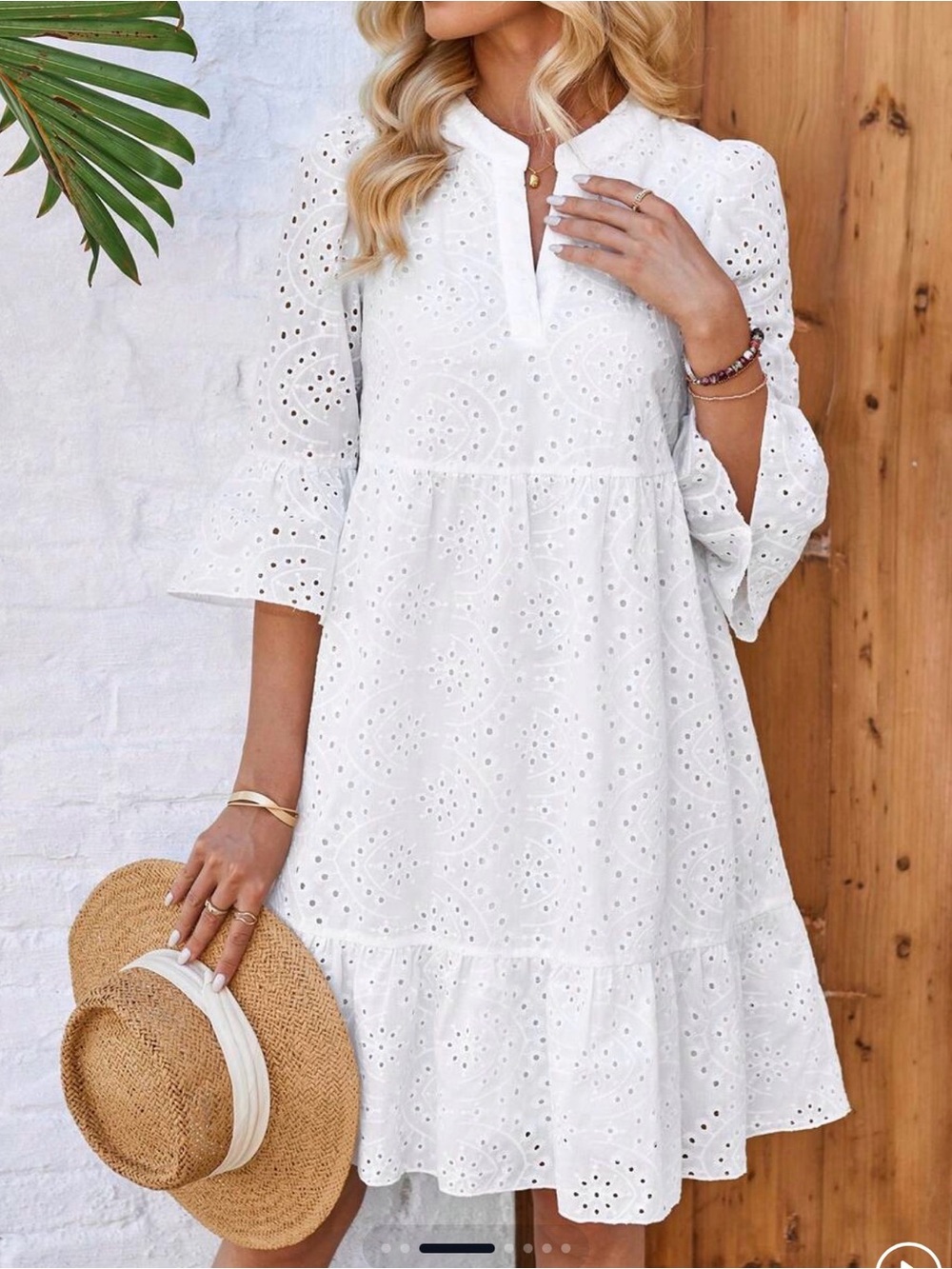 Boho White Eyelet Midi Dress with Tiered Skirt